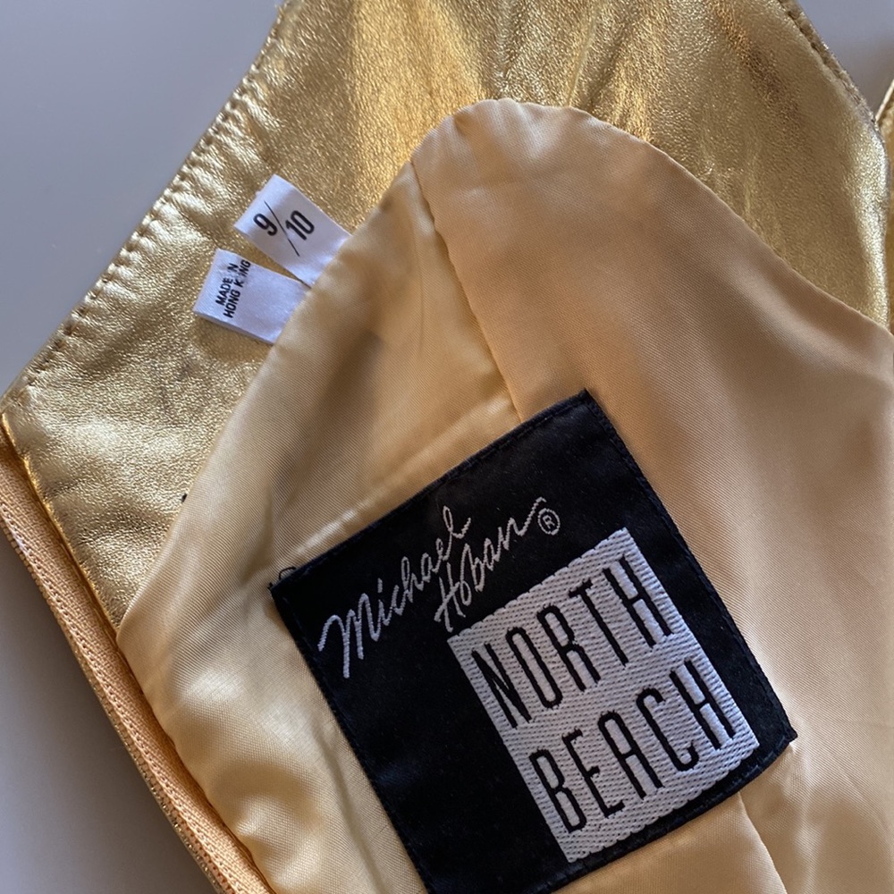 NorthBeach Leather metallic Gold Dress. 1980s Vintage very clean throughout. - Picture 2 of 4